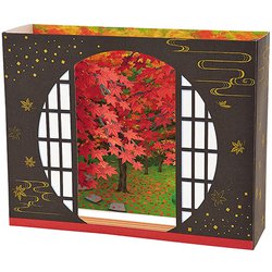 秋カード 丸窓に紅葉 012815
