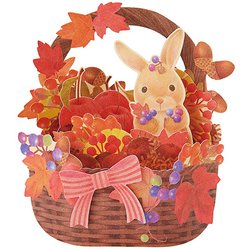 秋カード かごにウサギ 012751