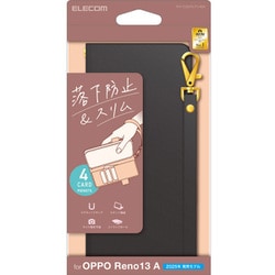 OPPO Reno13 A用 ケース レザー カバー 手帳型 マグネット フラップ 衝撃吸収 スタンド機能付 ハンドストラップ付 ブラック PM-O251PLFY4BK