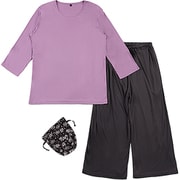 旅行用ルームウエアー レディース 上下セット(半袖+半パンツ) LLサイズ パープル DRY 出張 ホテル 吸水速乾 ストレッチ コンパクト収納袋付き 387102 LL PA