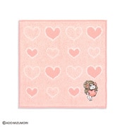 66-2010070 [水森亜土 ハートのプレゼント 25cm×25cm ピンク タオルハンカチ]