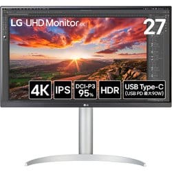 液晶モニター/27型/LG UHD Monitor 4K /4K（3840×2160）/IPS/DCI-P3 95％/DisplayHDR 400/アンチグレア/HDMI×2/DisplayPort/USB Type-C（USB PD90W）/USBハブ（Down×2） 27UP850K-W