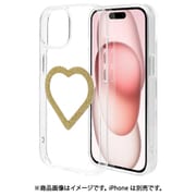 iPhone 15/14/13 用 ハイブリッドケース ミニュ マグネットアクセサリー対応 磁力充電 背面クリア ハート型 ラメゴールド 衝撃吸収 TPU+PC クリア 9119IP361HPGD