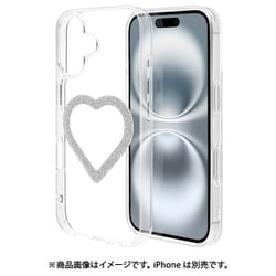iPhone 16 用 ハイブリッドケース ミニュ マグネットアクセサリー対応 磁力充電 背面クリア ハート型 ラメシルバー 衝撃吸収 TPU+PC クリア 9128IP461HPSV