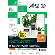 ラベル用紙 屋外でも使えるサインラベルシール レーザープリンタ 再生PET40% ツヤ消しフィルム・ホワイト A4判 ノーカット 1面 34031