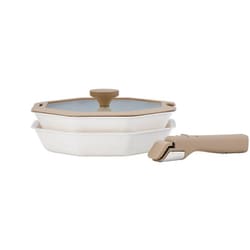 フライパン 深型フライパン ガラス蓋 取っ手 4点セット IH ガス火対応 オーブン 食洗機対応 ホワイト テラゾー キッチン LV-0071