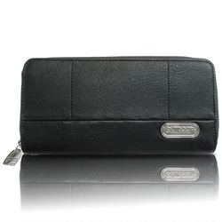 ロゴプレート ステッチワーク ラウンドジップ 長財布 BLACK 22469125