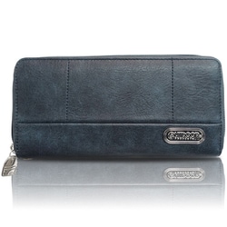 ロゴプレート ステッチワーク ラウンドジップ 長財布 NAVY 22469125