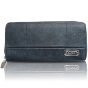 ロゴプレート ステッチワーク ラウンドジップ 長財布 NAVY 22469125
