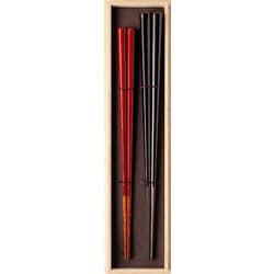 漆塗分正八箸 黒檀・サティーネペア 23.5cm/22cm 漆塗 日本製 ギフトセット 桐箱入 S-12213