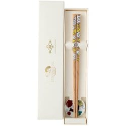 お花の箸・菊 箸置付 22.5cm 食洗機可 日本製 箸置九谷焼 ギフトセット S-96010