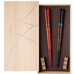 結晶 夜空 宵・暁ペアセット 砂岩箸置付 箸22.5cm 食洗機可 日本製 桐箱入 ギフトセット S-12187