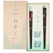 海の音 螺鈿市松ペア 落雁貝箸置付 箸23cm/21cm 食洗機可 日本製 ギフトセット 桐箱入 S-12209