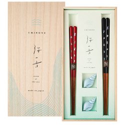 海の音 貝しおりペア 落雁貝箸置付 箸23cm/21cm 食洗機可 日本製 ギフトセット 桐箱入 S-12210