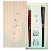 海の音 貝牡丹ペア 落雁貝箸置付 箸23cm/21cm 食洗機可 日本製 ギフトセット 桐箱入 S-12211