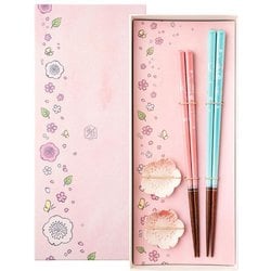 桜ひさごペア 清水焼箸置付 箸23cm/21cm 食洗機可 日本製 ギフトセット S-82030