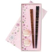 彫り桜づくしペア 清水焼箸置付 箸23cm/21cm 食洗機可 日本製 ギフトセット S-86133