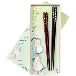 さんぽみちペア 陶器ねこ箸置付 箸 23cm/21cm 箸置付 食洗機可 日本製 ギフトセット S-86130