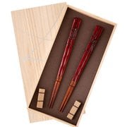 鶴亀彫塗分 ペア 箸 22.5cm 砂岩箸置付 日本製 ギフトセット 桐箱入 S-86168
