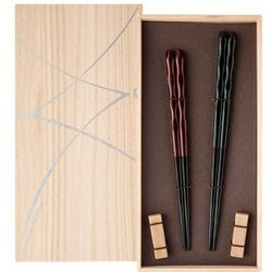 彫塗ペア 砂岩箸置付 箸 箸23cm/21cm 食洗機可 日本製 ギフトセット 桐箱入 食洗機対応 S-86152