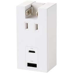 電源タップ 直挿タイプ AC×1/USB-C×1/USB-A×1 雷ガード ほこり防止シャッター 絶縁キャップ PSE適合 ホワイト T-U06-1ACWH