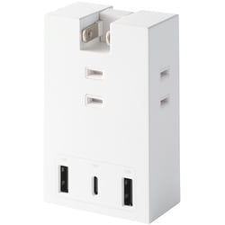 電源タップ 直挿タイプ AC×3/USB-C×1/USB-A×2 雷ガード ほこり防止シャッター 絶縁キャップ PSE適合 ホワイト T-U07-3A2CWH