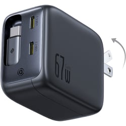 EnerCore CJ11 巻取式ケーブル内蔵急速充電器 67W ブラック USB PD67W対応 Type-C 巻取ケーブル80cm＋Type-C×2ポート スイングプラグ搭載 E0120H00