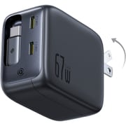 EnerCore CJ11 巻取式ケーブル内蔵急速充電器 67W ブラック USB PD67W対応 Type-C 巻取ケーブル80cm+Type-C×2ポート スイングプラグ搭載 E0120H00