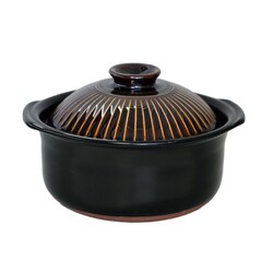 炊飯土鍋 3合炊 直火専用 菊花 ごはん鍋 二重蓋 萬古焼 日本製 飴釉 M1102