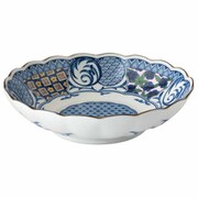 深皿 21cm プレート 藍染小紋 磁器 青格子 22831