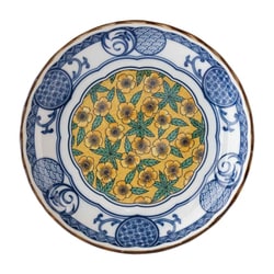 小皿 16.5cm 5寸 プレート 藍染小紋 磁器 黄彩 22834