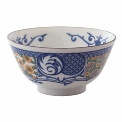飯碗 12cm 藍染小紋 磁器 黄彩 22854