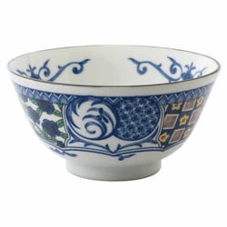 飯碗 12cm 藍染小紋 磁器 青格子 22855