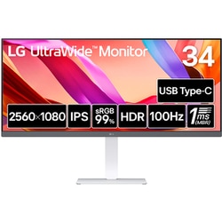 液晶ディスプレイ/LG UltraWide Monitor/34型/2560×1080/21：9/IPSパネル/アンチグレア/DisplayHDR 400/100Hz/HDMI×1 DP×1 USB-C×1/スピーカー内蔵 34U530A-W