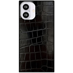 Square MagSafe Case for iPhone 16 Black Crocodile Faux leather FT056906
