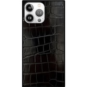 Square MagSafe Case for iPhone 16 Pro Max Black Crocodile Faux leather FT056750