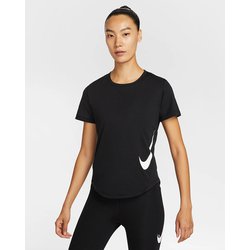テンポスウッシュラン Dri-FITショートスリーブランニングトップ レディース ランニングウェア シャツ ブラック/ホワイト（010） Sサイズ HV2773