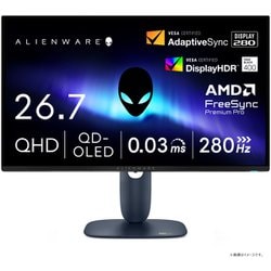 ゲーミングモニター Alienware 26.7インチ QHD 280Hz/QD-OLED、非光沢/DP 1.4×1,HDMI×2/縦横回転、高さ調整/VESA DisplayHDR True Black 400/無輝点3年保証 AW2725D-R