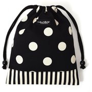 decor PolkaDot 巾着 給食袋 polka dot large(twill・black)×narrow stripe(twill・black) N7013200