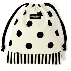 decor PolkaDot 巾着 給食袋 polka dot large（twill・white）×narrow stripe（twill・black） N7013400