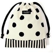 decor PolkaDot 巾着 給食袋 polka dot large(twill・white)×narrow stripe(twill・black) N7013400