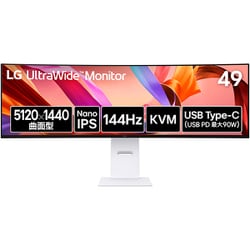液晶モニター/UltraWide Monitor/49型/5120×1440/32：9/3800R曲面型/Nano IPSパネル/アンチグレア/DisplayHDR 400/144Hz/HDMI×2 DP×1 USB-C×1/スピーカー内蔵 49U950A-W
