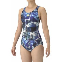 フィットネスワンピース（オープンバック ぴったりパッド） レディース 水着 ブルー/イエロー（BLYL） Lサイズ AS5FWF06L