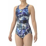 フィットネスワンピース(オープンバック ぴったりパッド) レディース 水着 ブルー/イエロー(BLYL) Mサイズ AS5FWF06L