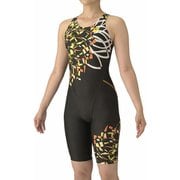 フィットネスワンピーススパッツ(オープンバック ハーフレッグ ぴったりパッド) レディース 水着 ブラック/オレンジ(BKOR) Oサイズ AS5FWF15L