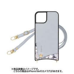 iPhone 16e 用 ケース スマホショルダー スマホケース ショルダータイプ くすみカラー 花柄×アイスグレー SH-IP16e-FLIG