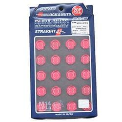 ジュラルミンロック&ナットセット L42 5H用 M14x1.5 レッドアルマイト 19HEX 20個セット 74020001017RD