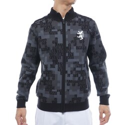 ゴルフウェアメンズ 25F モザイクカモフラージュ フルジップセーター LLサイズ BLK ADMA573