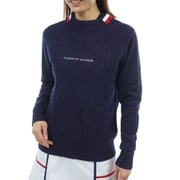 ゴルフウェアレディース 25F マシュマロタッチ ケーブル柄 ハイネック Mサイズ NVY THLA582
