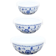 ロイヤルブルーパック鉢 花柄 蓋付 保存容器 3点セット 250ml 400ml 800ml ブルー 382804